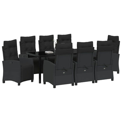 Tuin Eettafelset Met Kussen 9 Pcs Zwart Poly Rattan