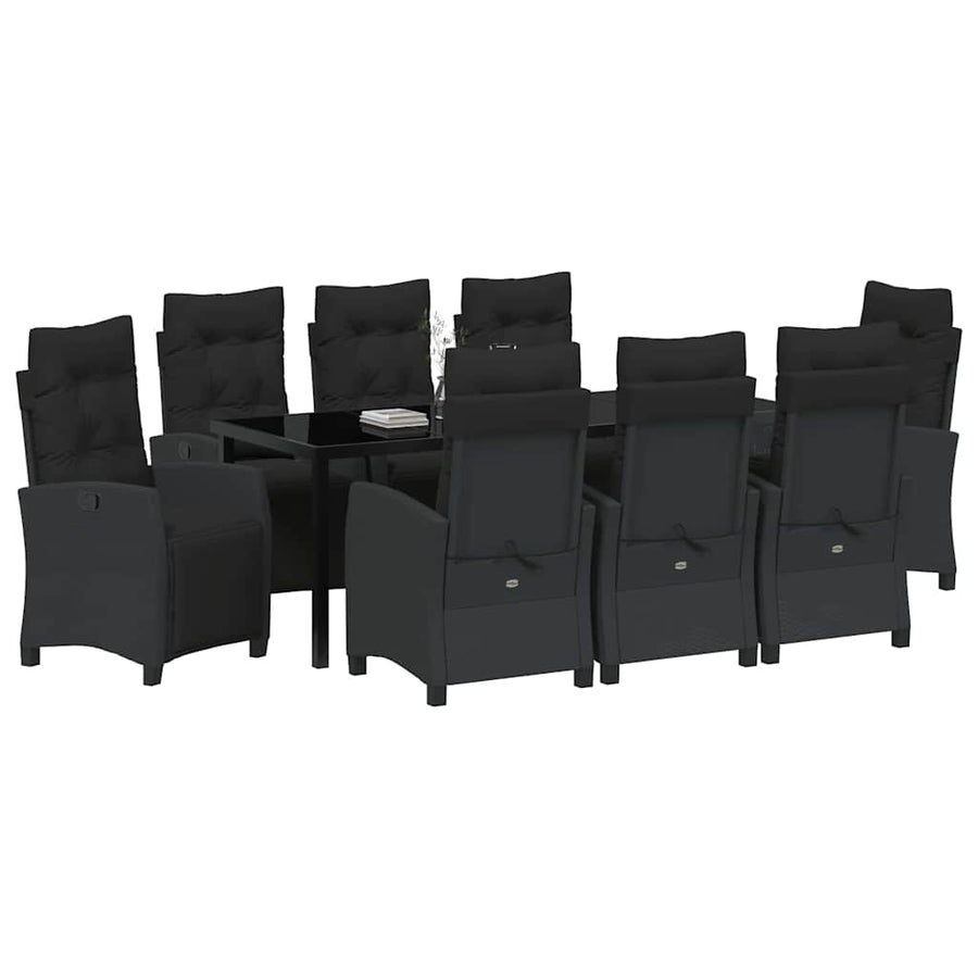 Tuin Eettafelset Met Kussen 9 Pcs Zwart Poly Rattan