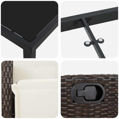 Tuin eettafelset met kussen 3 pcs Bruin poly rattan