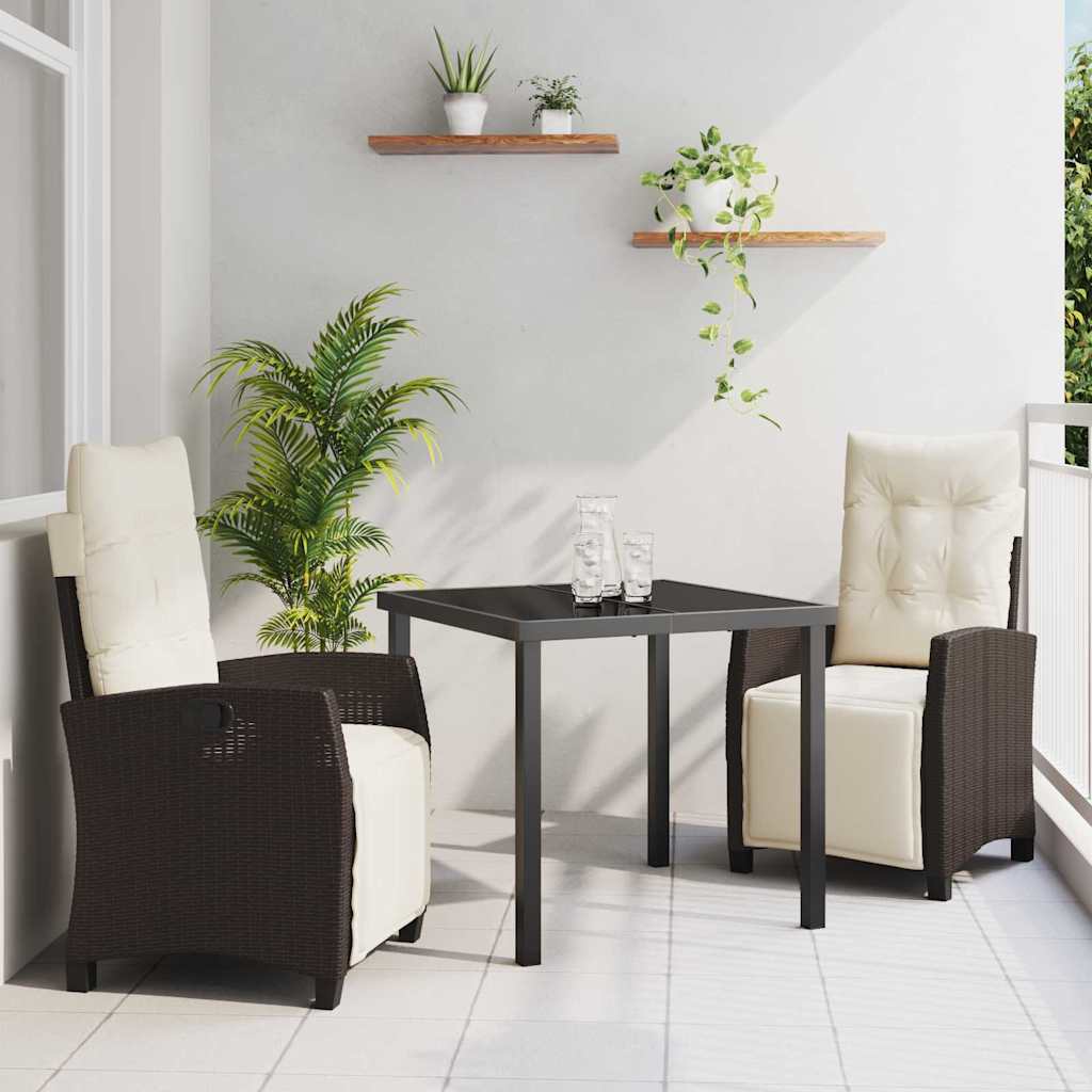 Tuin eettafelset met kussen 3 pcs Bruin poly rattan