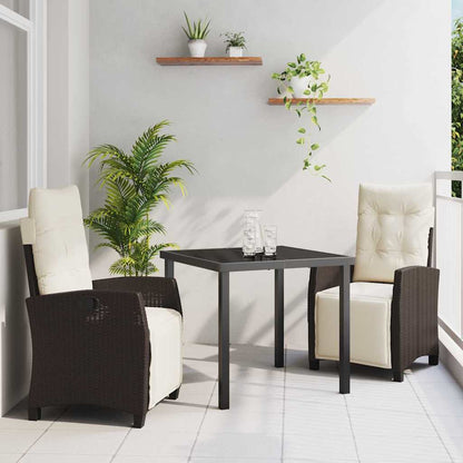Tuin eettafelset met kussen 3 pcs Bruin poly rattan