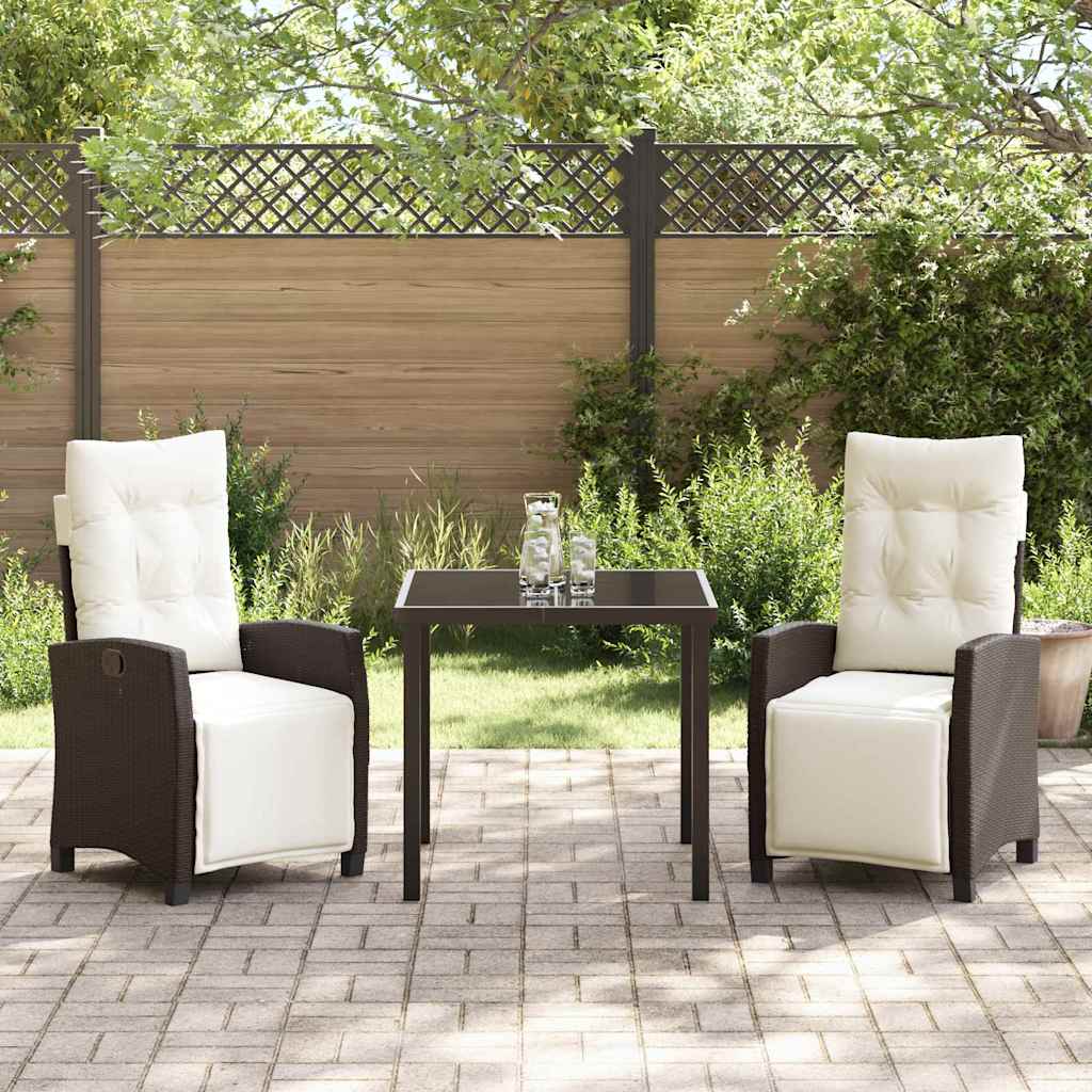 Tuin eettafelset met kussen 3 pcs Bruin poly rattan