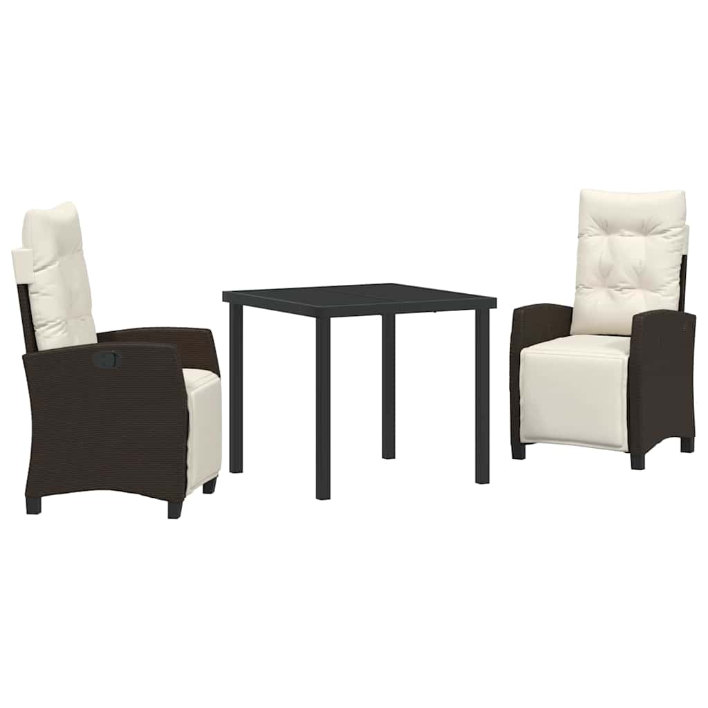 Tuin eettafelset met kussen 3 pcs Bruin poly rattan