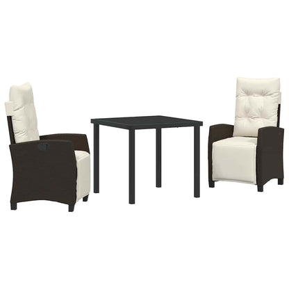 Tuin eettafelset met kussen 3 pcs Bruin poly rattan