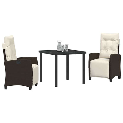 Tuin eettafelset met kussen 3 pcs Bruin poly rattan