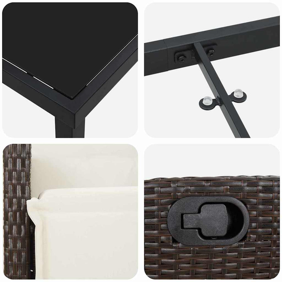 Tuin Eettafelset Met Kussen 7 Pcs Bruin Poly Rattan