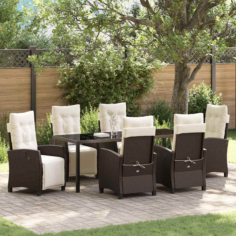 Tuin Eettafelset Met Kussen 7 Pcs Bruin Poly Rattan