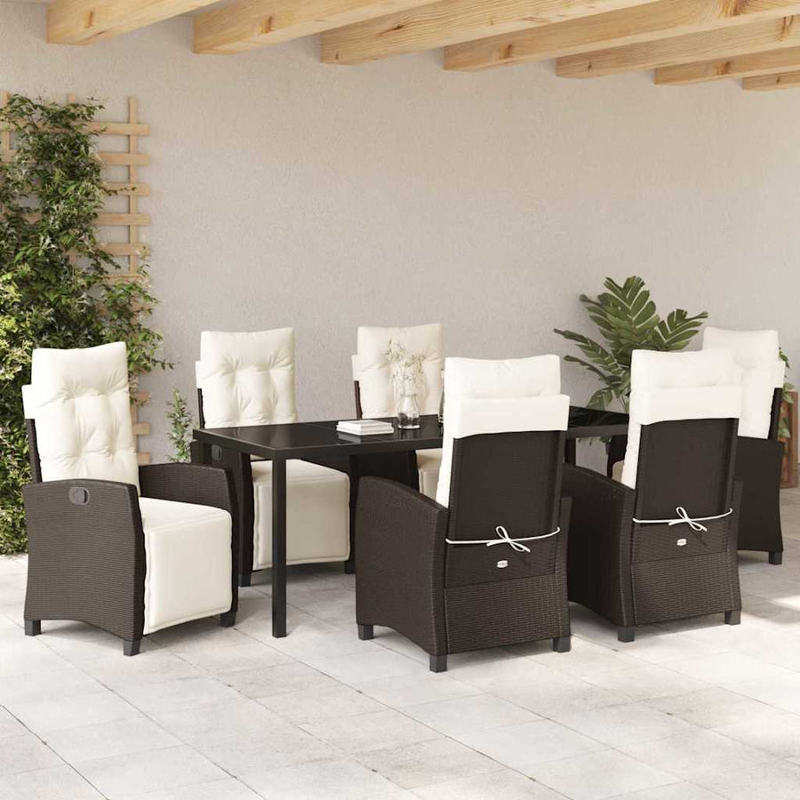 Tuin Eettafelset Met Kussen 7 Pcs Bruin Poly Rattan
