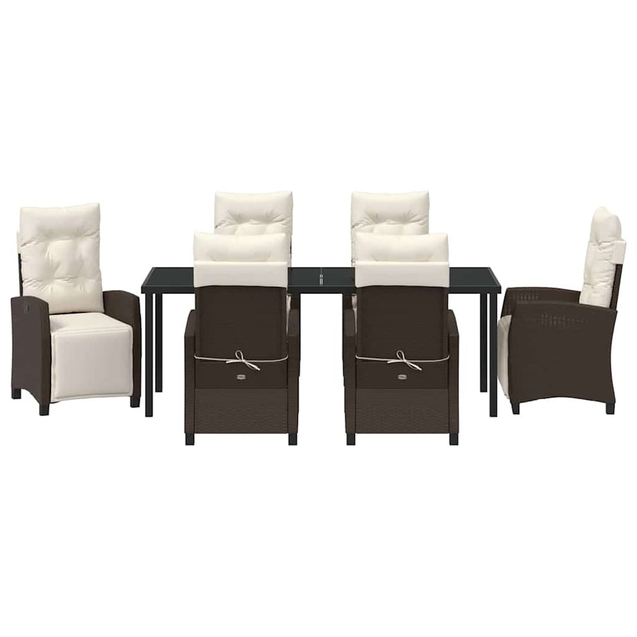 Tuin Eettafelset Met Kussen 7 Pcs Bruin Poly Rattan