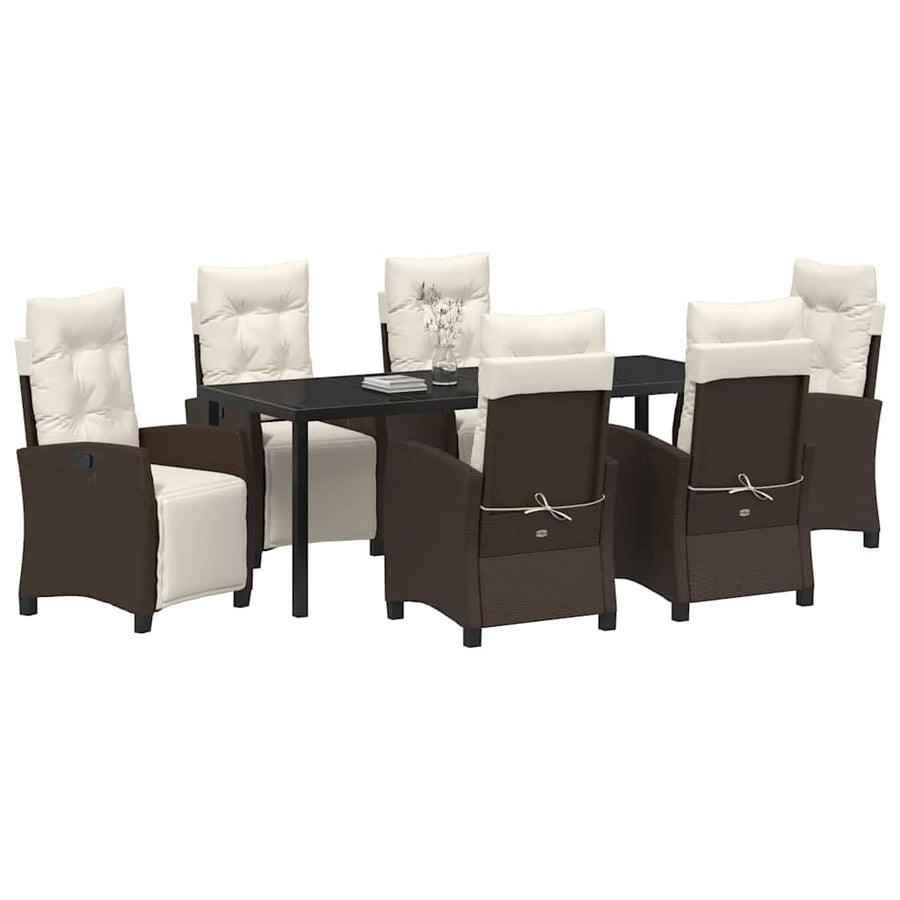 Tuin Eettafelset Met Kussen 7 Pcs Bruin Poly Rattan