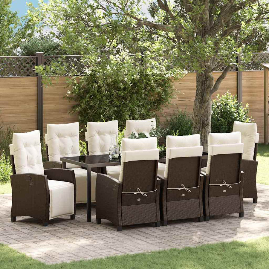 Tuin eettafelset met kussen 9 pcs Bruin poly rattan
