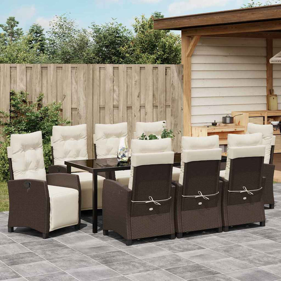 Tuin eettafelset met kussen 9 pcs Bruin poly rattan