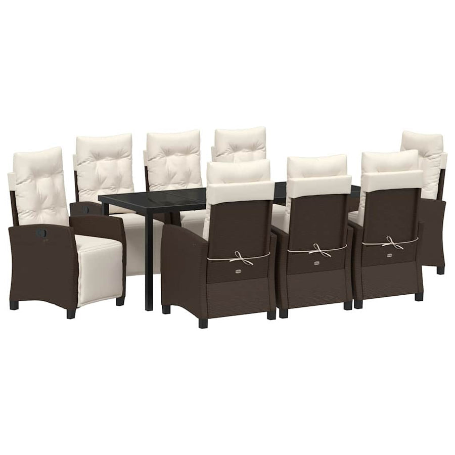Tuin eettafelset met kussen 9 pcs Bruin poly rattan