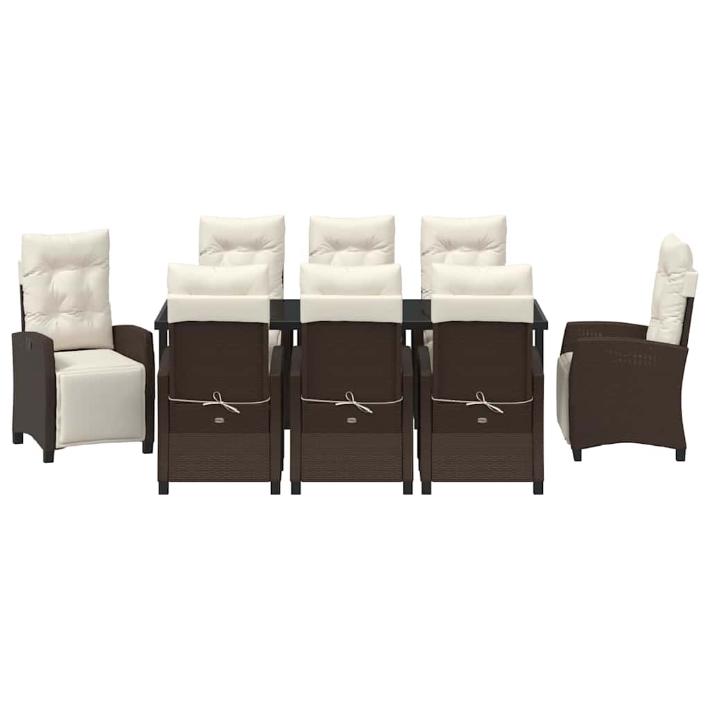 Tuin eettafelset met kussen 9 pcs Bruin poly rattan