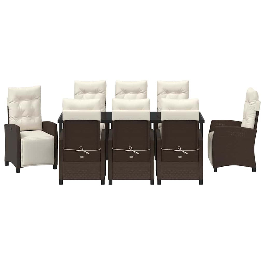 Tuin eettafelset met kussen 9 pcs Bruin poly rattan