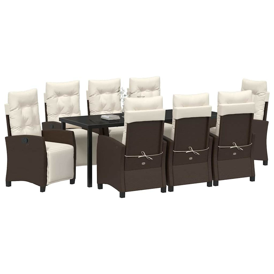 Tuin eettafelset met kussen 9 pcs Bruin poly rattan