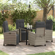 Garden dining set with cushion 5 pcs Grey poly rattan