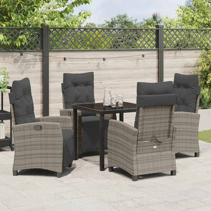 Tuin eettafelset met kussen 5 pcs Grijs poly rattan