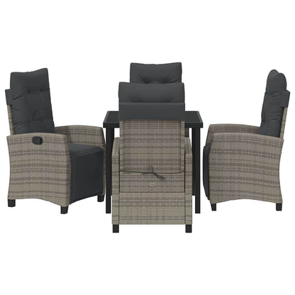 Tuin eettafelset met kussen 5 pcs Grijs poly rattan