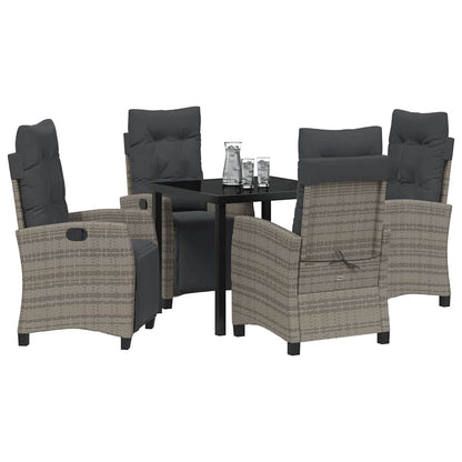 Tuin eettafelset met kussen 5 pcs Grijs poly rattan
