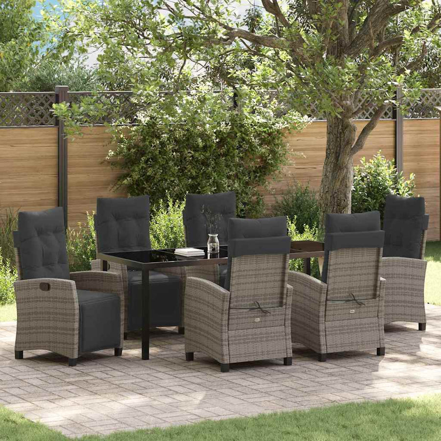 Tuin Eettafelset Met Kussen 7 Pcs Grijs Poly Rattan