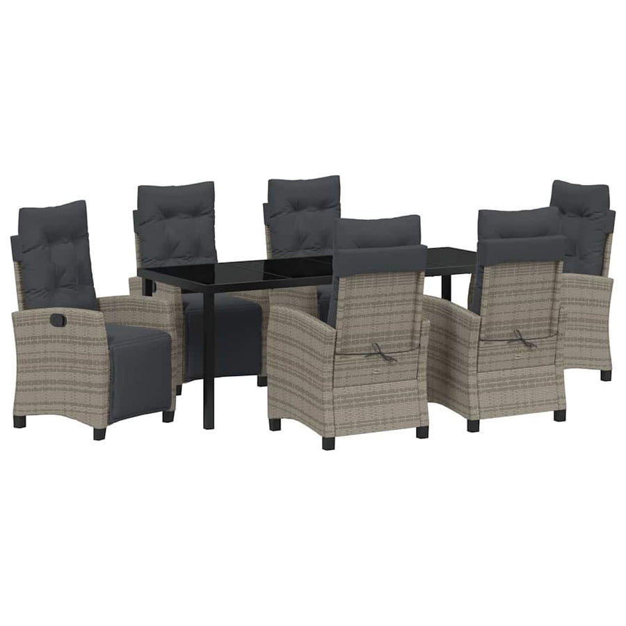 Tuin Eettafelset Met Kussen 7 Pcs Grijs Poly Rattan