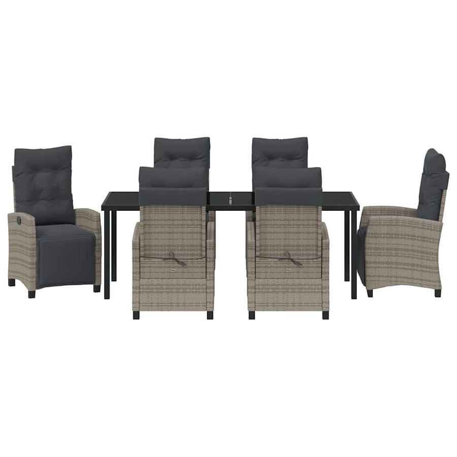 Tuin Eettafelset Met Kussen 7 Pcs Grijs Poly Rattan