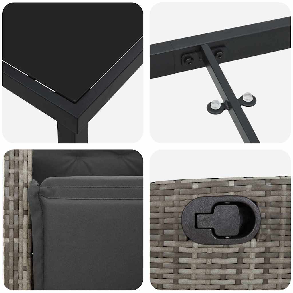 Tuin eettafelset met kussen 9 pcs Grijs poly rattan