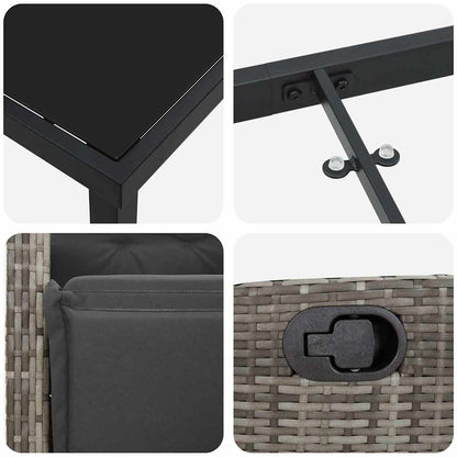 Tuin eettafelset met kussen 9 pcs Grijs poly rattan