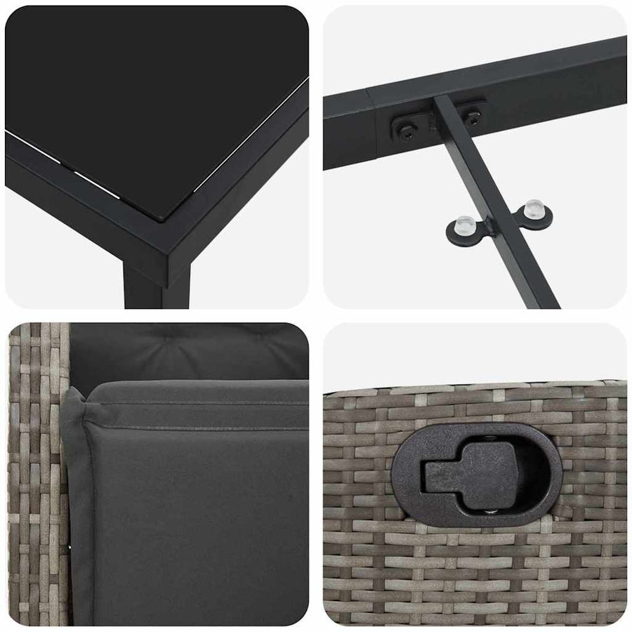 Tuin eettafelset met kussen 9 pcs Grijs poly rattan