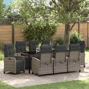 Garden dining set with cushion 9 pcs Grey poly rattan
