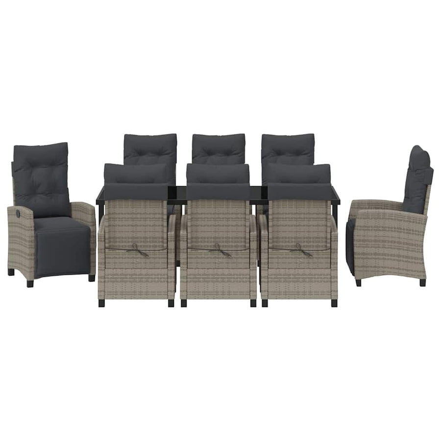 Tuin eettafelset met kussen 9 pcs Grijs poly rattan