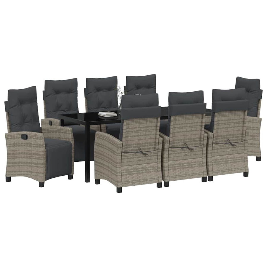 Tuin eettafelset met kussen 9 pcs Grijs poly rattan