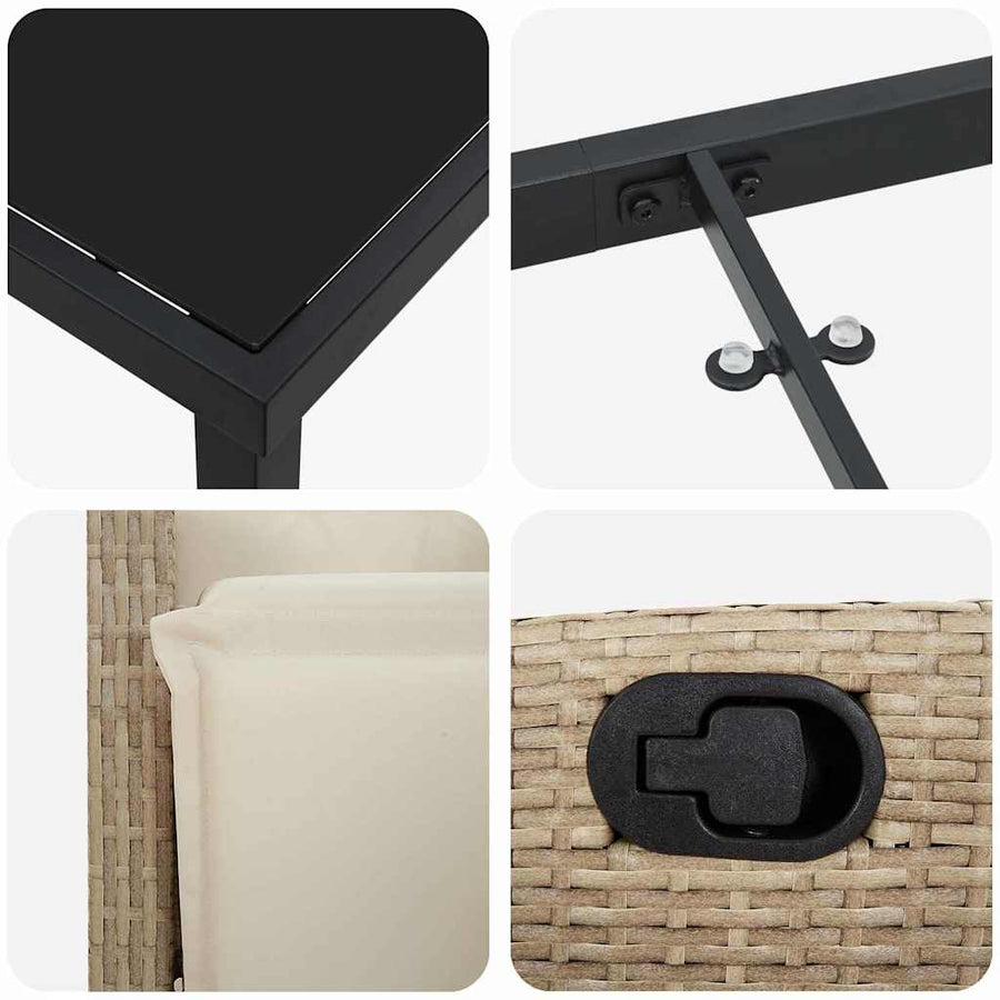 Tuin Eettafelset Met Kussen 7 Pcs Beige Poly Rattan