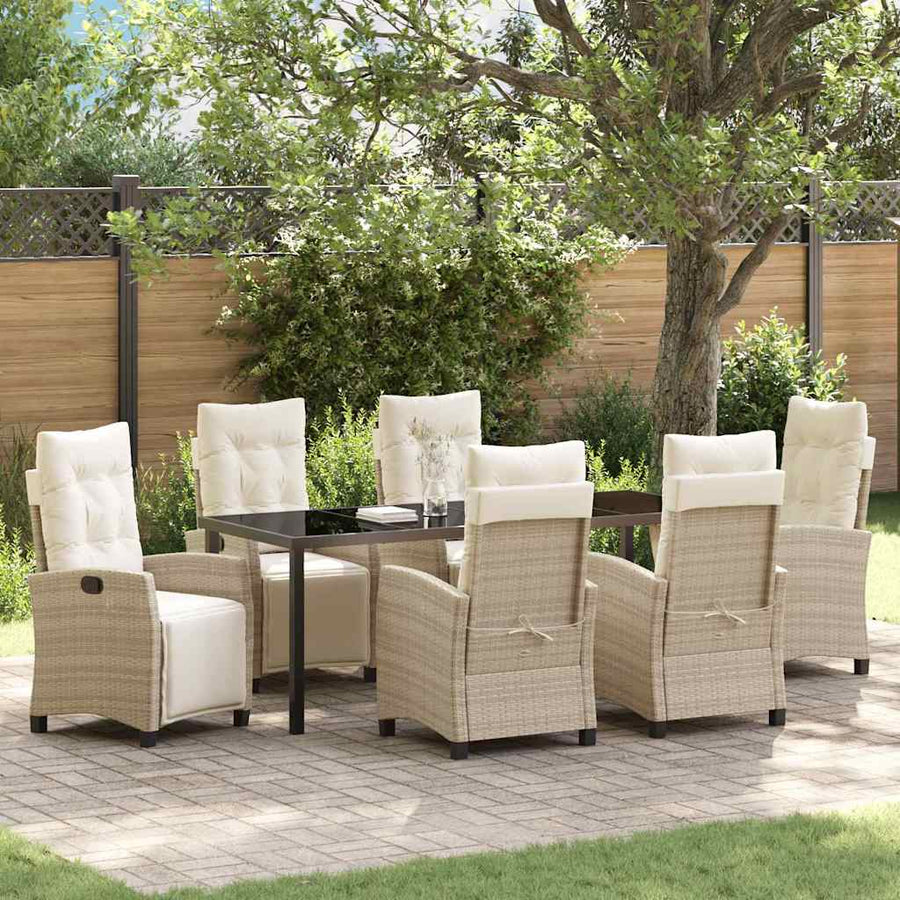 Tuin Eettafelset Met Kussen 7 Pcs Beige Poly Rattan