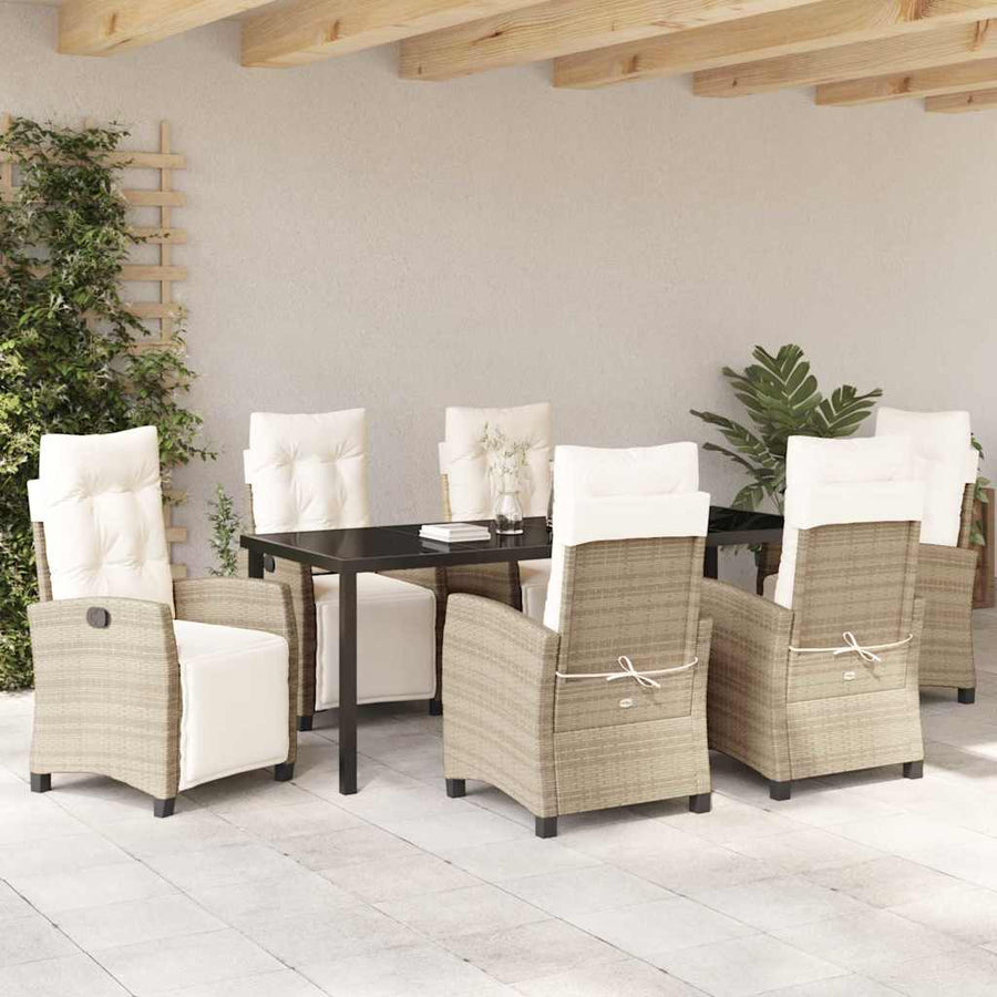 Tuin Eettafelset Met Kussen 7 Pcs Beige Poly Rattan