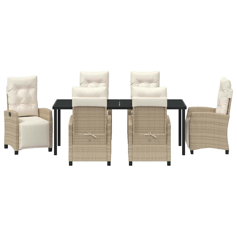Tuin Eettafelset Met Kussen 7 Pcs Beige Poly Rattan