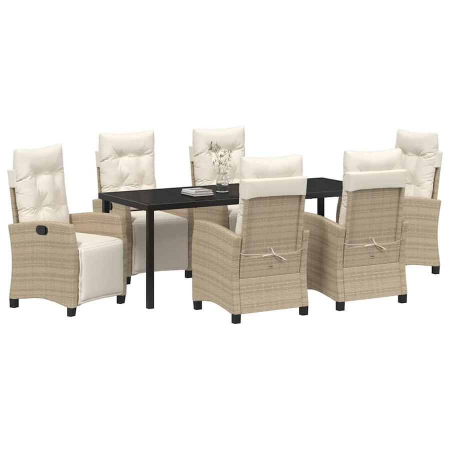 Tuin Eettafelset Met Kussen 7 Pcs Beige Poly Rattan