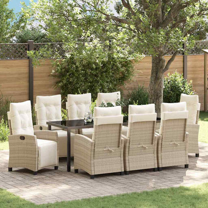 Tuin Eettafelset Met Kussen 9 Pcs Beige Poly Rattan