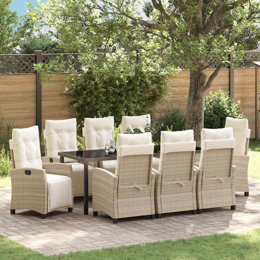 Tuin Eettafelset Met Kussen 9 Pcs Beige Poly Rattan