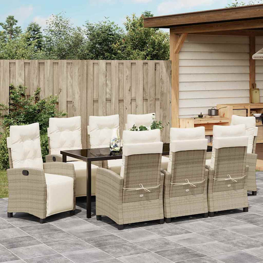 Tuin Eettafelset Met Kussen 9 Pcs Beige Poly Rattan