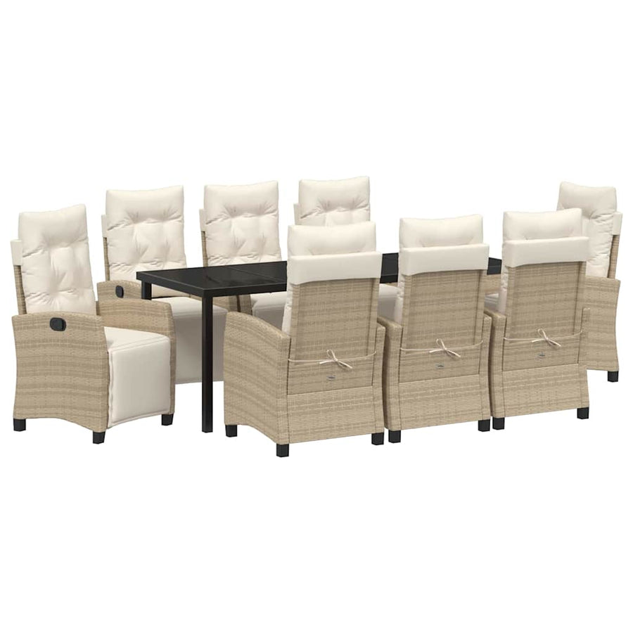 Tuin Eettafelset Met Kussen 9 Pcs Beige Poly Rattan