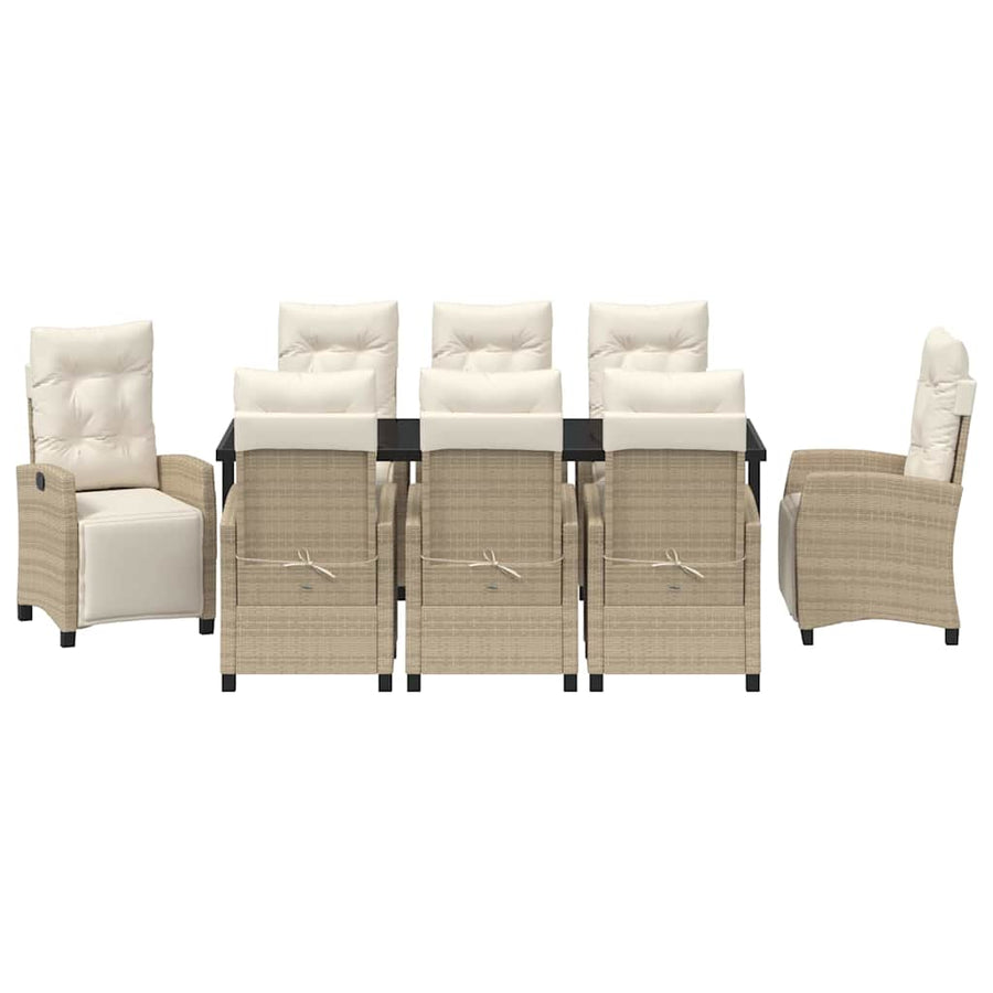 Tuin Eettafelset Met Kussen 9 Pcs Beige Poly Rattan