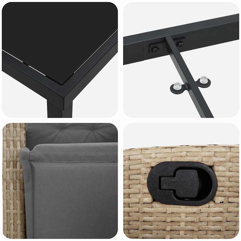 Tuin eettafelset met kussen 3 pcs Beige poly rattan