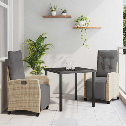 Tuin eettafelset met kussen 3 pcs Beige poly rattan