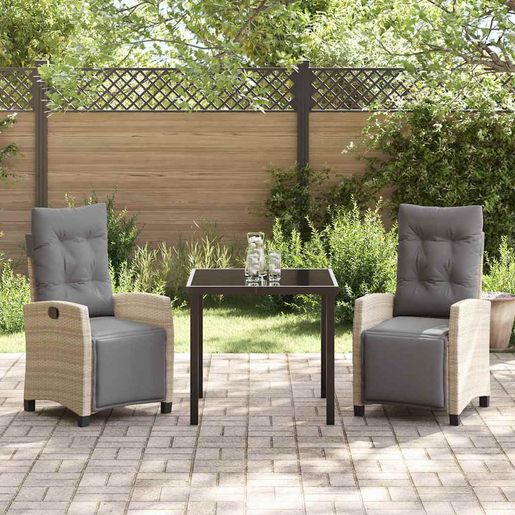 Tuin eettafelset met kussen 3 pcs Beige poly rattan