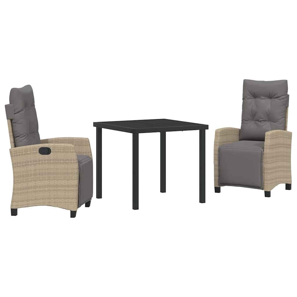 Tuin eettafelset met kussen 3 pcs Beige poly rattan