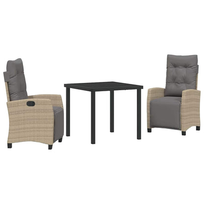 Tuin eettafelset met kussen 3 pcs Beige poly rattan