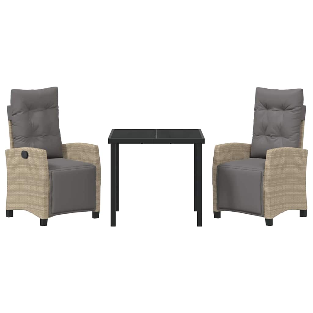Tuin eettafelset met kussen 3 pcs Beige poly rattan