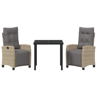 Tuin eettafelset met kussen 3 pcs Beige poly rattan